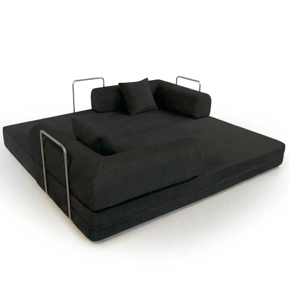 Canapé 3 places convertible et modulable Bergerac Velours côtelé Noir
