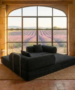 Canapé 3 places convertible et modulable Bergerac Velours côtelé Noir