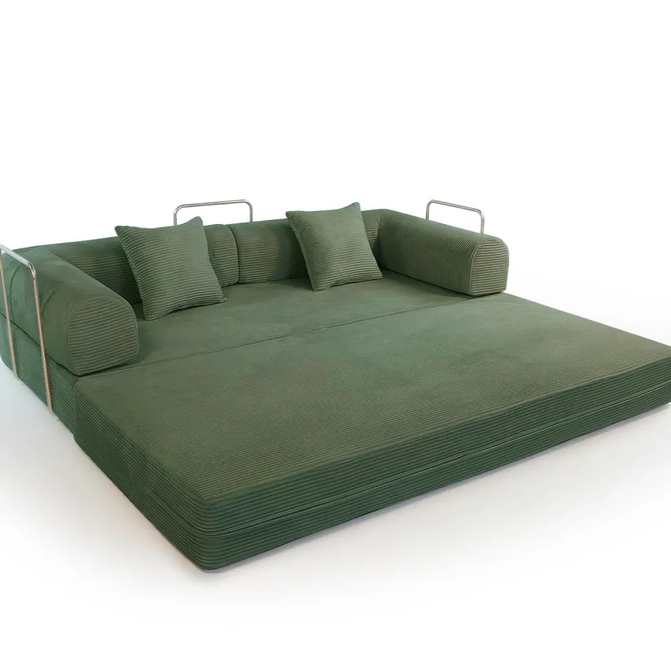 Canapé 3 places convertible et modulable Bergerac Velours côtelé Vert