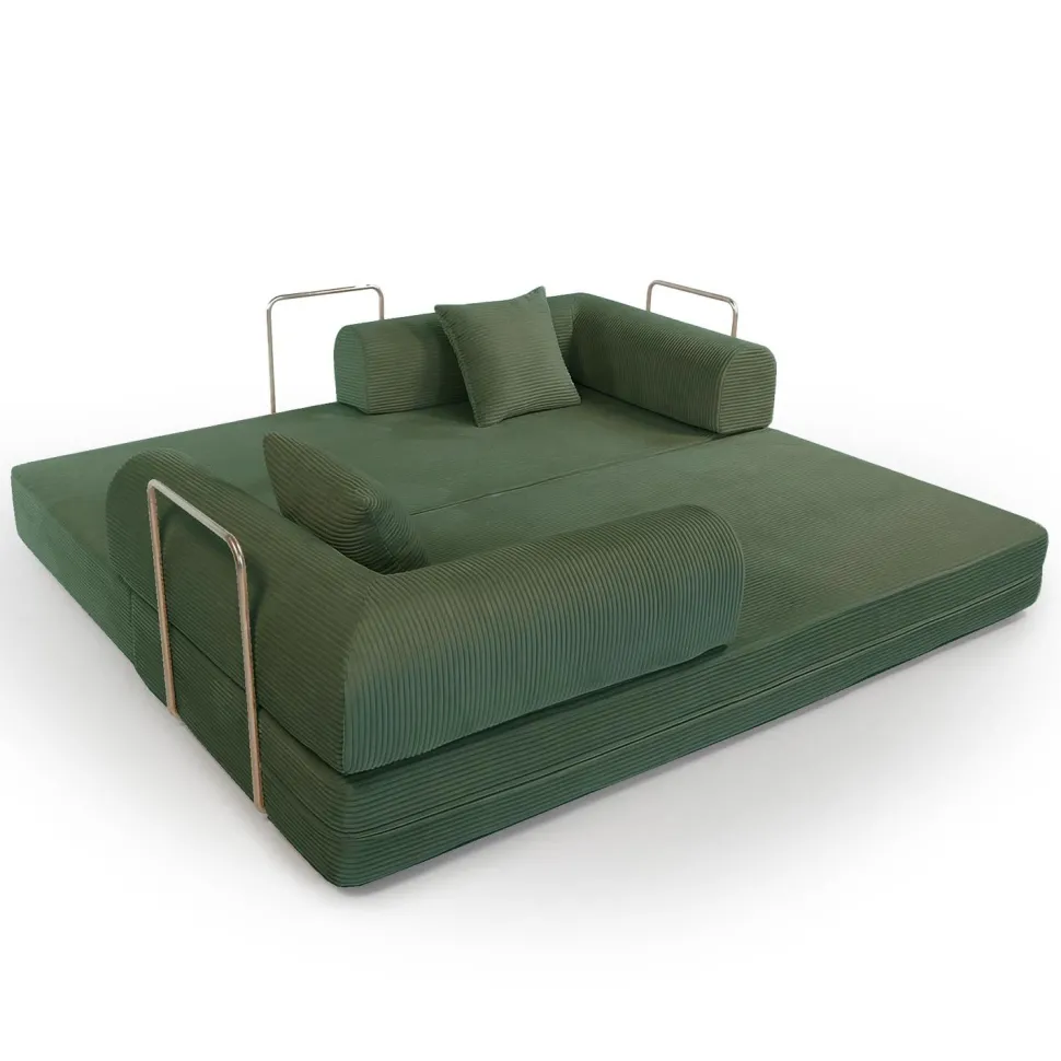 Canapé 3 places convertible et modulable Bergerac Velours côtelé Vert