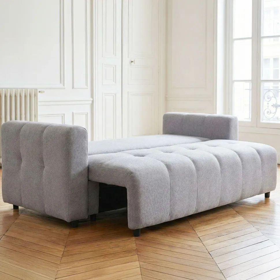 Canapé 3 places convertible Stylian Tissu Gris clair