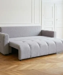 Canapé 3 places convertible Stylian Tissu Gris clair