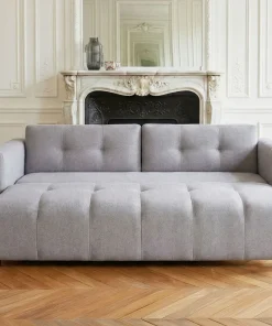 Canapé 3 places convertible Stylian Tissu Gris clair