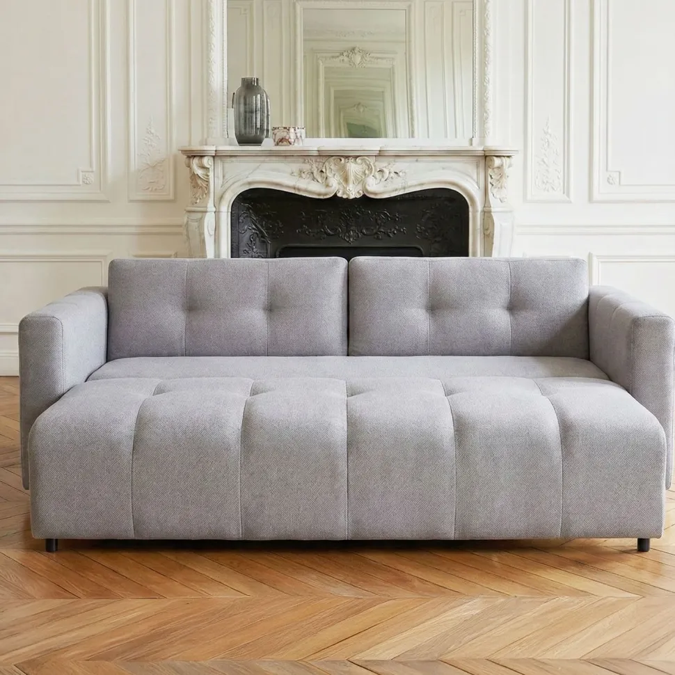 Canapé 3 places convertible Stylian Tissu Gris clair