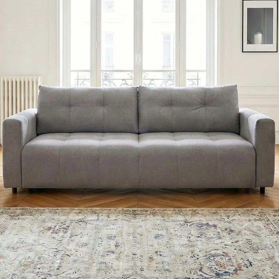 Canapé 3 places convertible Stylian Tissu Gris clair
