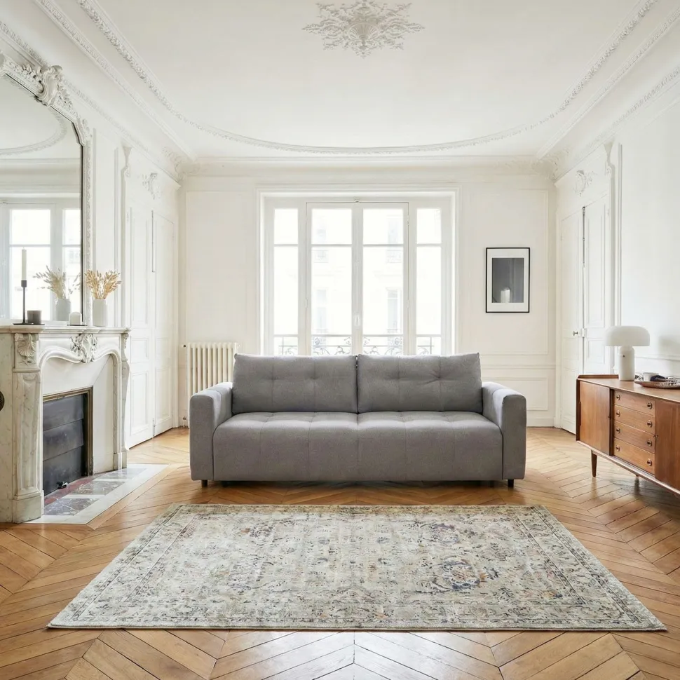 Canapé 3 places convertible Stylian Tissu Gris clair
