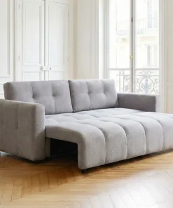 Canapé 3 places convertible Stylian Tissu Gris clair