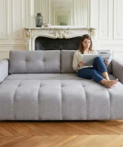 Canapé 3 places convertible Stylian Tissu Gris clair