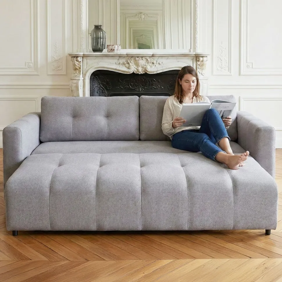 Canapé 3 places convertible Stylian Tissu Gris clair