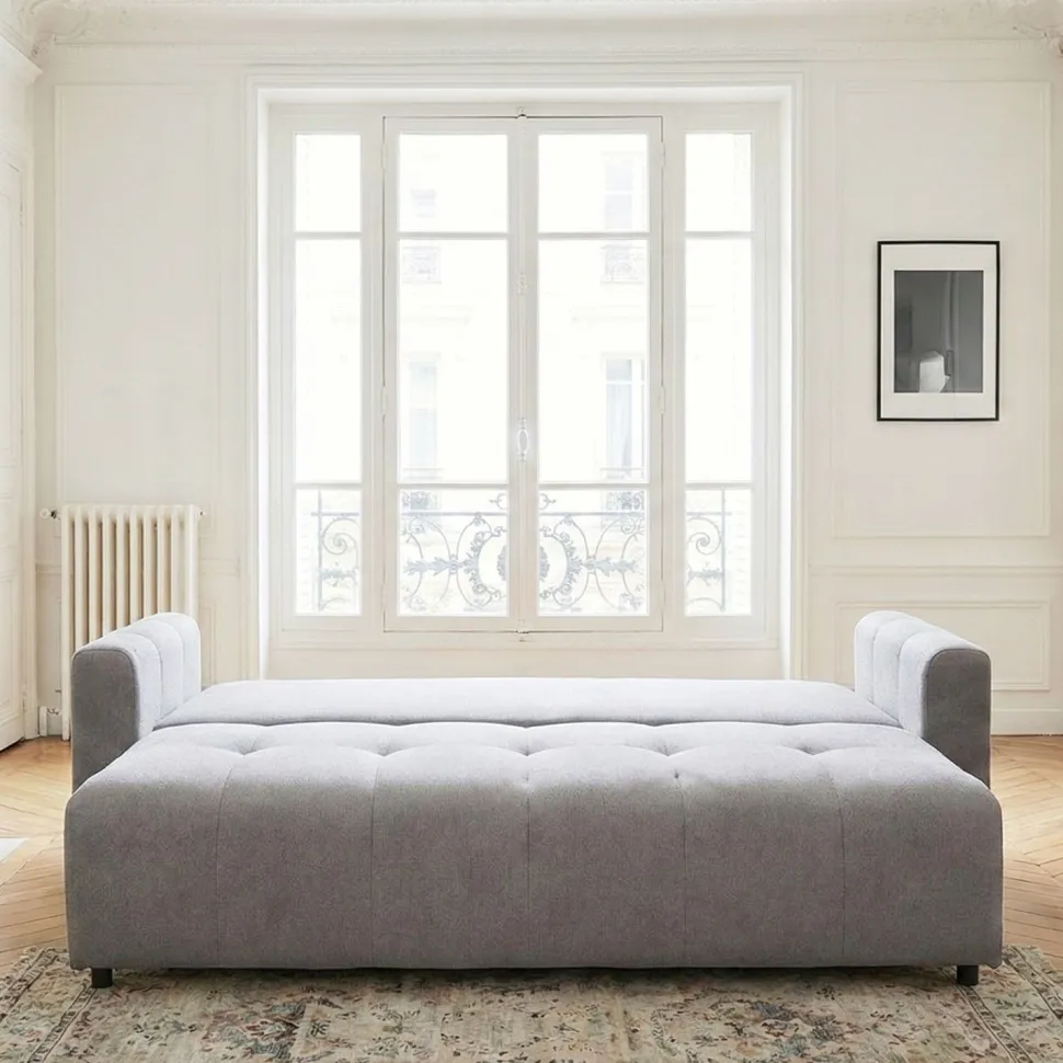 Canapé 3 places convertible Stylian Tissu Gris clair