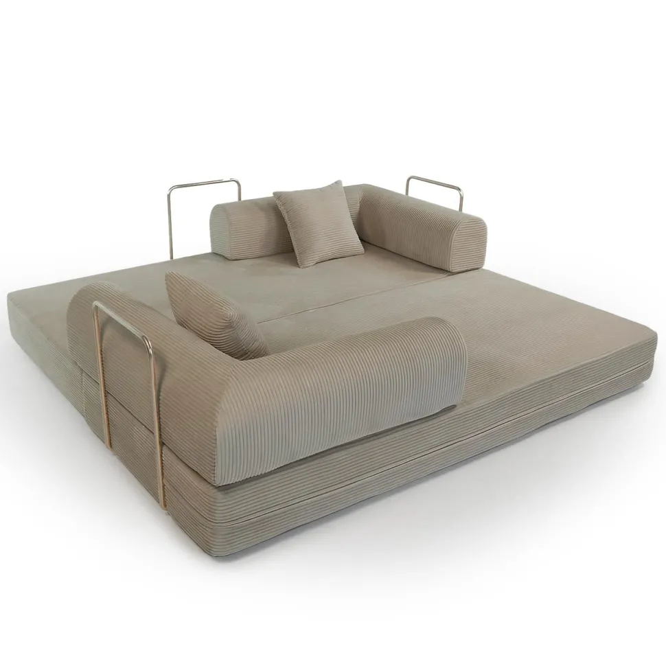 Canapé 3 places convertible et modulable Bergerac Velours côtelé Taupe Clair