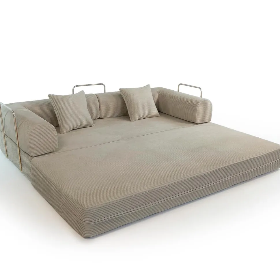 Canapé 3 places convertible et modulable Bergerac Velours côtelé Taupe Clair