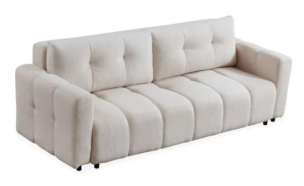 Canapé 3 places convertible Stylian Tissu bouclette Crème