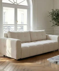 Canapé 3 places convertible Stylian Tissu bouclette Crème