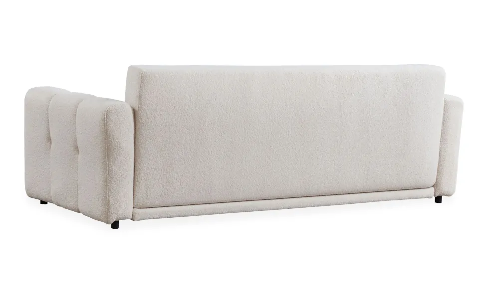 Canapé 3 places convertible Stylian Tissu bouclette Crème