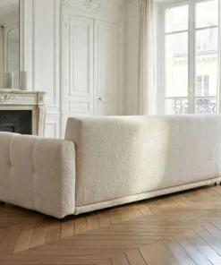 Canapé 3 places convertible Stylian Tissu bouclette Crème