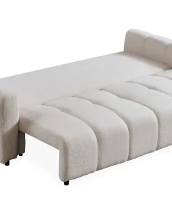Canapé 3 places convertible Stylian Tissu bouclette Crème
