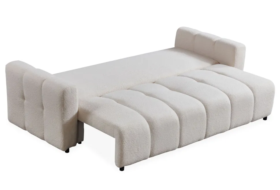 Canapé 3 places convertible Stylian Tissu bouclette Crème
