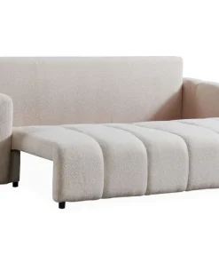 Canapé 3 places convertible Stylian Tissu bouclette Crème