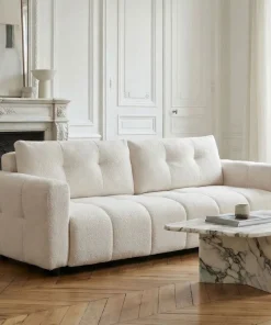 Canapé 3 places convertible Stylian Tissu bouclette Crème