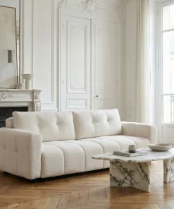 Canapé 3 places convertible Stylian Tissu bouclette Crème