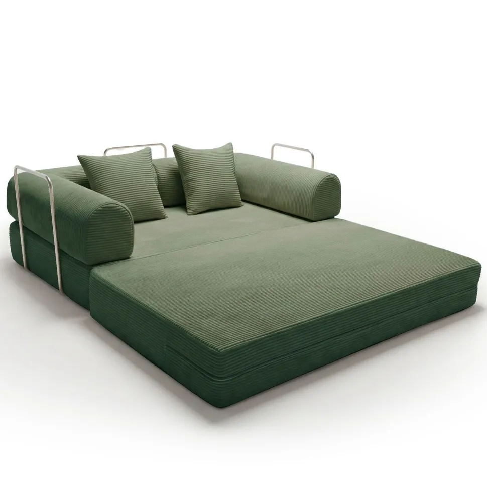 Canapé 2 places convertible et modulable Bergerac Velours côtelé Vert