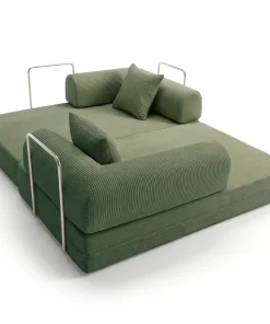 Canapé 2 places convertible et modulable Bergerac Velours côtelé Vert
