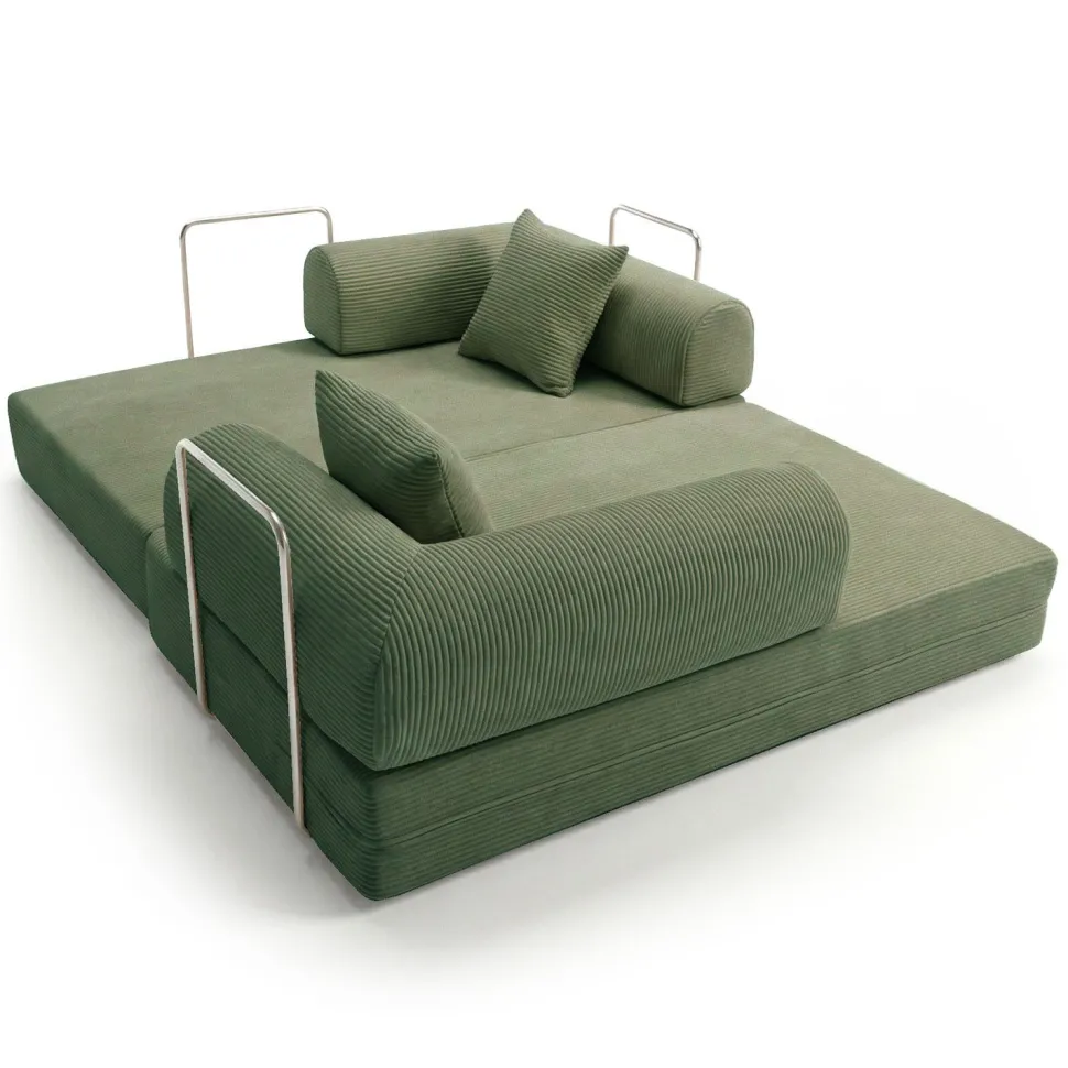 Canapé 2 places convertible et modulable Bergerac Velours côtelé Vert