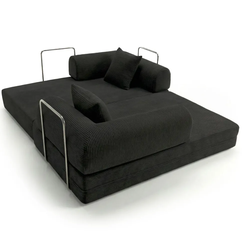 Canapé 2 places convertible et modulable Bergerac Velours côtelé Noir