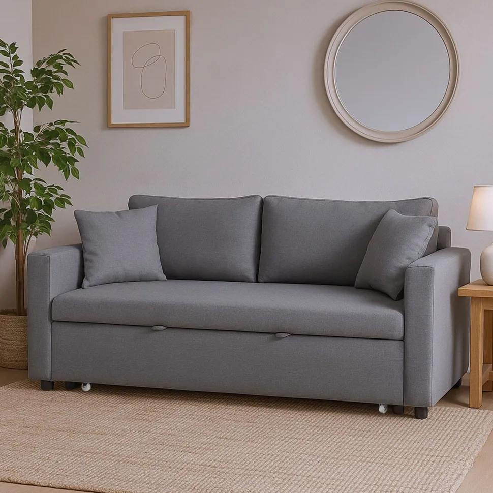 Canapé 3 places Convertible Saphir Tissu Gris Clair