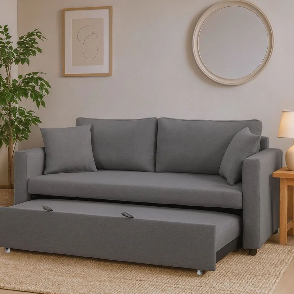 Canapé 3 places Convertible Saphir Tissu Gris Clair
