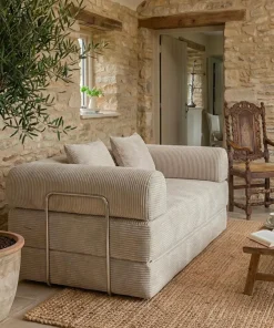 Canapé 2 places convertible et modulable Bergerac Velours côtelé Taupe Clair