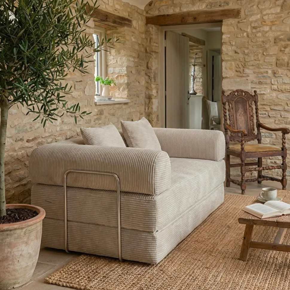 Canapé 2 places convertible et modulable Bergerac Velours côtelé Taupe Clair