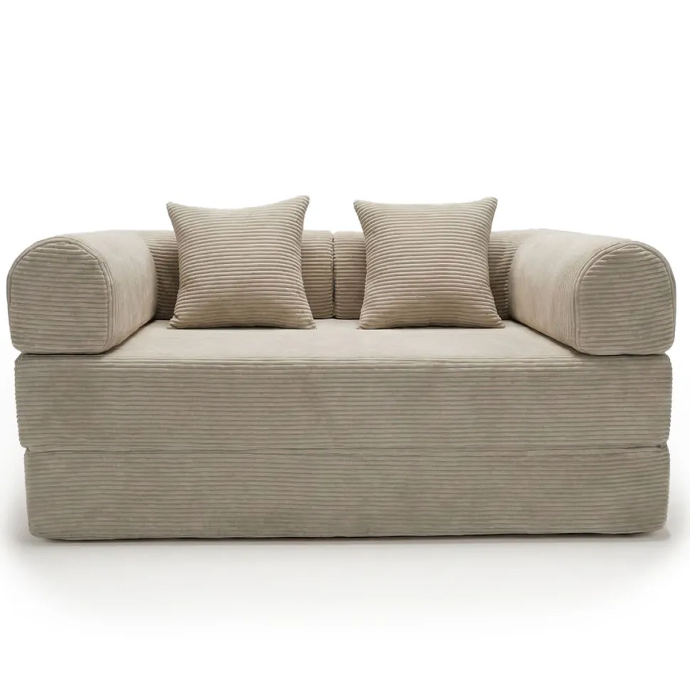 Canapé 2 places convertible et modulable Bergerac Velours côtelé Taupe Clair