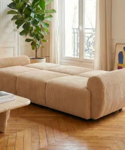 Canapé 3 places convertible dossier et accoudoirs arrondis Oliver Velours côtelé Beige