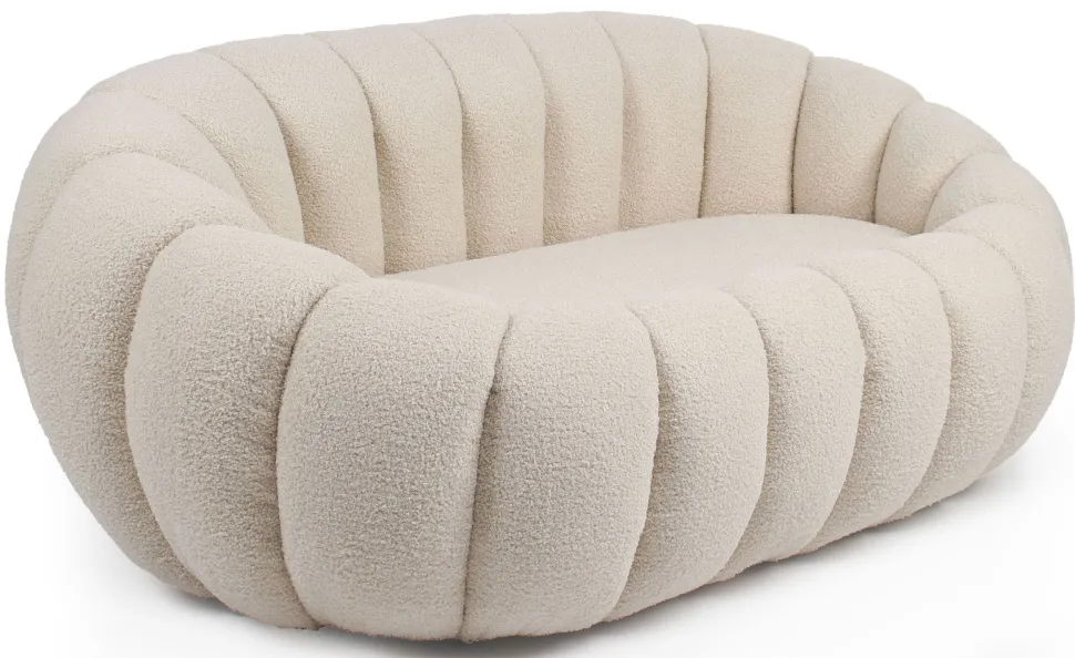Canapé 2 Places design coquillage Horizan Tissu bouclette Crème