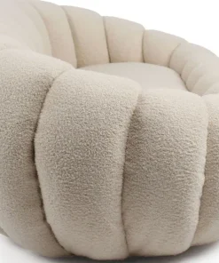 Canapé 2 Places design coquillage Horizan Tissu bouclette Crème