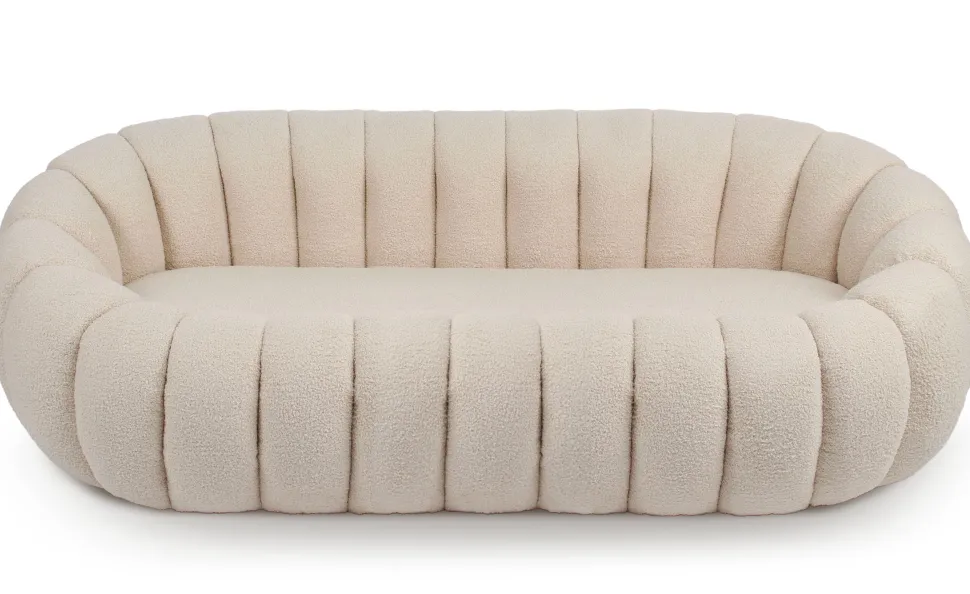 Canapé 3 Places design coquillage Horizan Tissu bouclette Crème