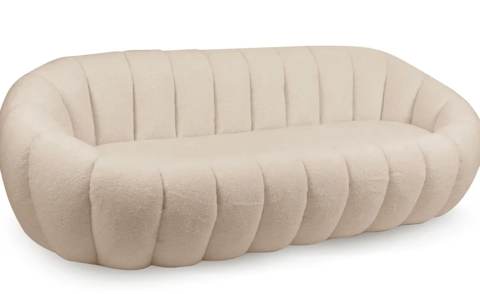 Canapé 3 Places design coquillage Horizan Tissu bouclette Crème