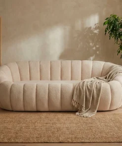 Canapé 3 Places design coquillage Horizan Tissu bouclette Crème