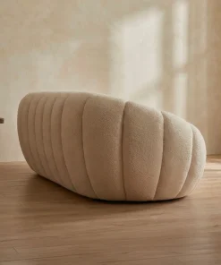 Canapé 3 Places design coquillage Horizan Tissu bouclette Crème