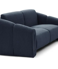 Canapé 2 places design Maximilien Métal doré et Velours côtelé Bleu foncé