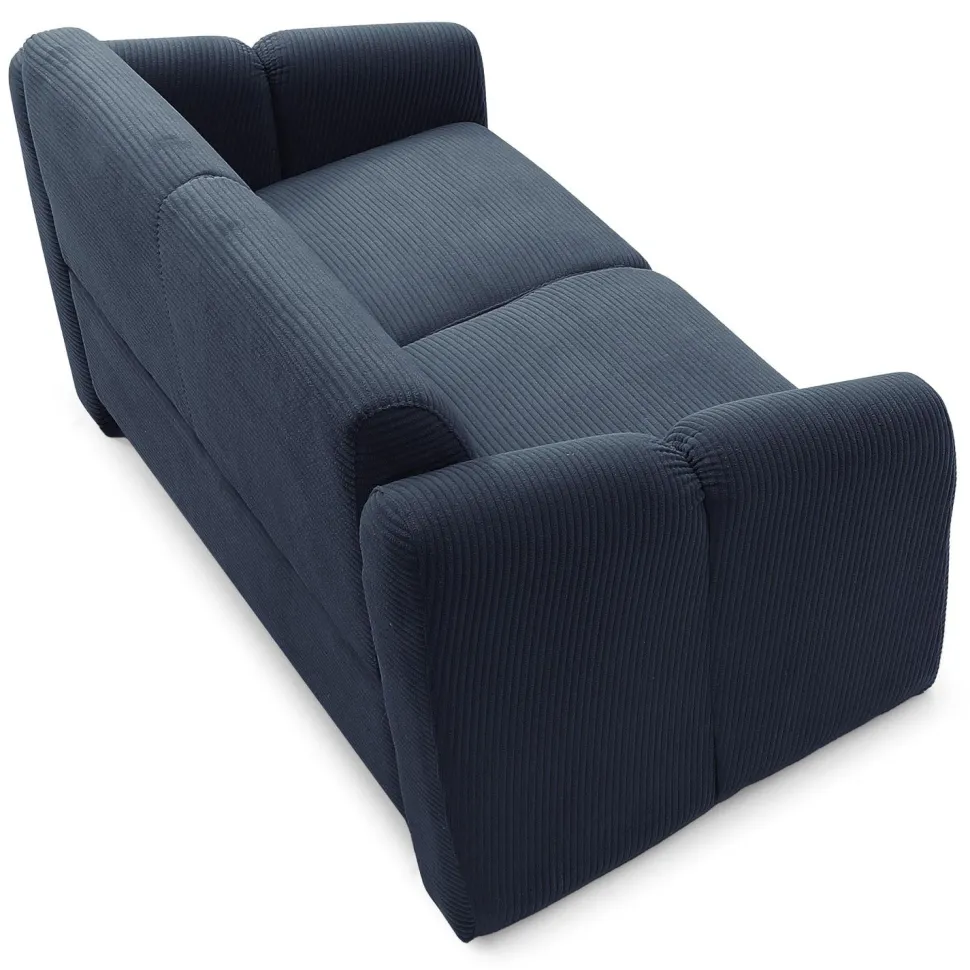 Canapé 2 places design Maximilien Métal doré et Velours côtelé Bleu foncé