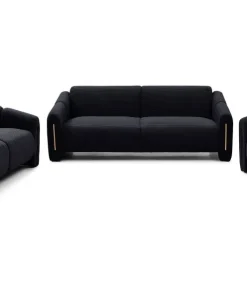 Canapé 3 places design Maximilien Métal doré et Velours côtelé Noir