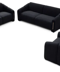 Canapé 2 places design Maximilien Métal doré et Velours côtelé Noir