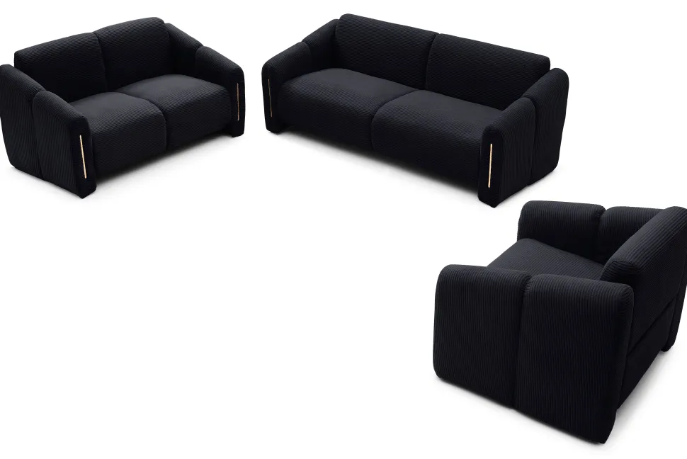 Canapé 2 places design Maximilien Métal doré et Velours côtelé Noir
