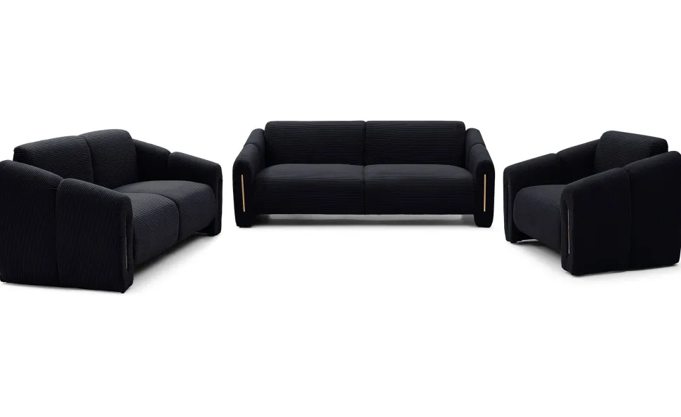 Canapé 2 places design Maximilien Métal doré et Velours côtelé Noir