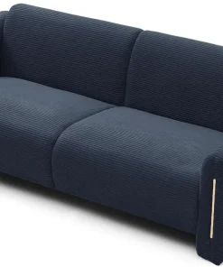 Canapé 3 places design Maximilien Métal doré et Velours côtelé Bleu foncé