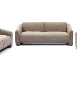 Canapé 3 places design Maximilien Métal doré et Velours côtelé Taupe