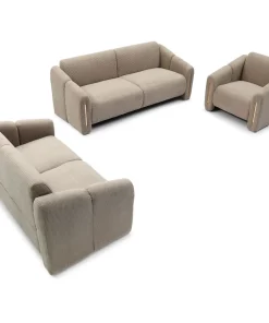 Canapé 3 places design Maximilien Métal doré et Velours côtelé Taupe